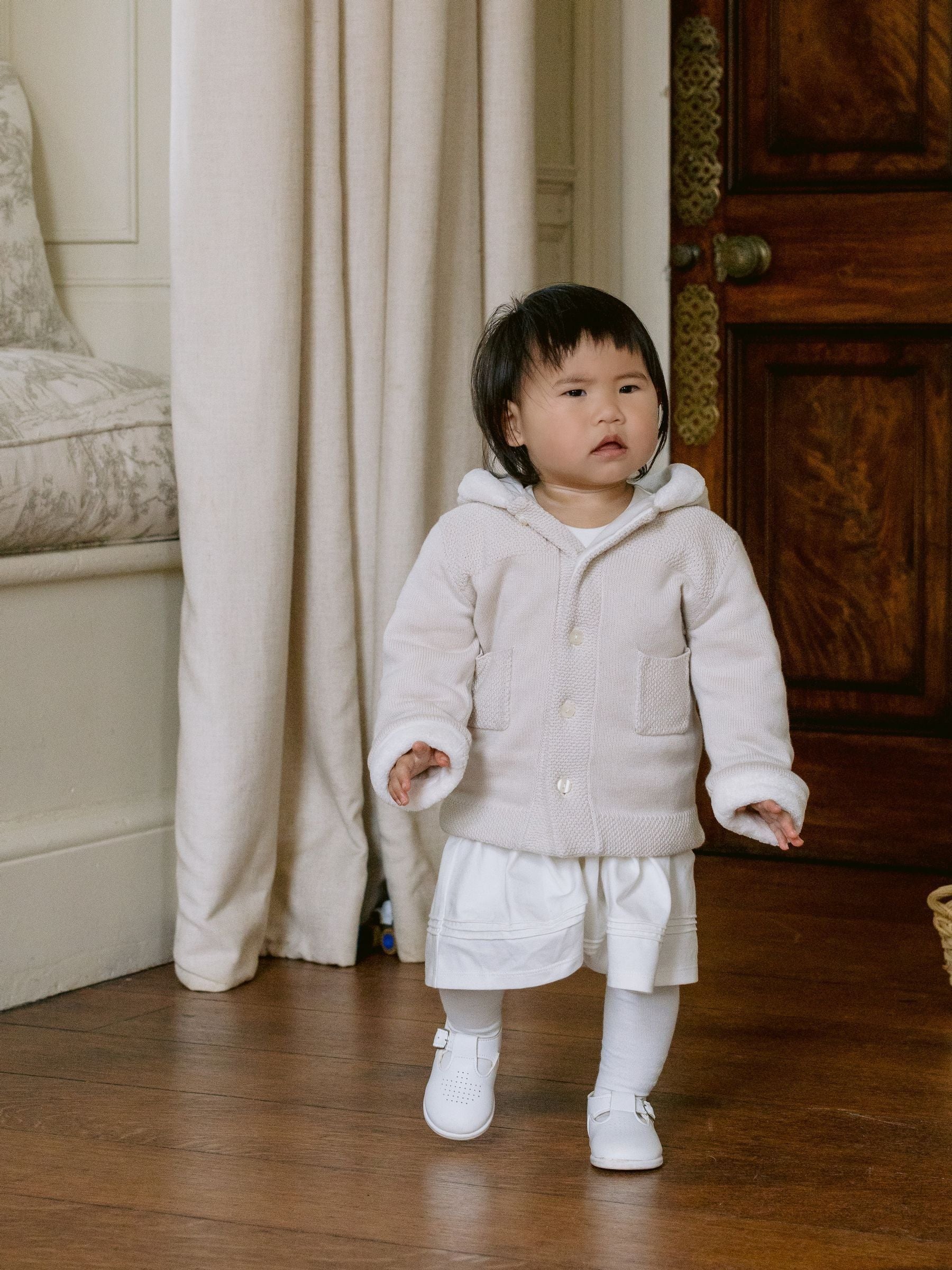 Dsiney Kidz - Emile Et Rose Natural Knitted Hooded Jacket With Fur Trim image 1