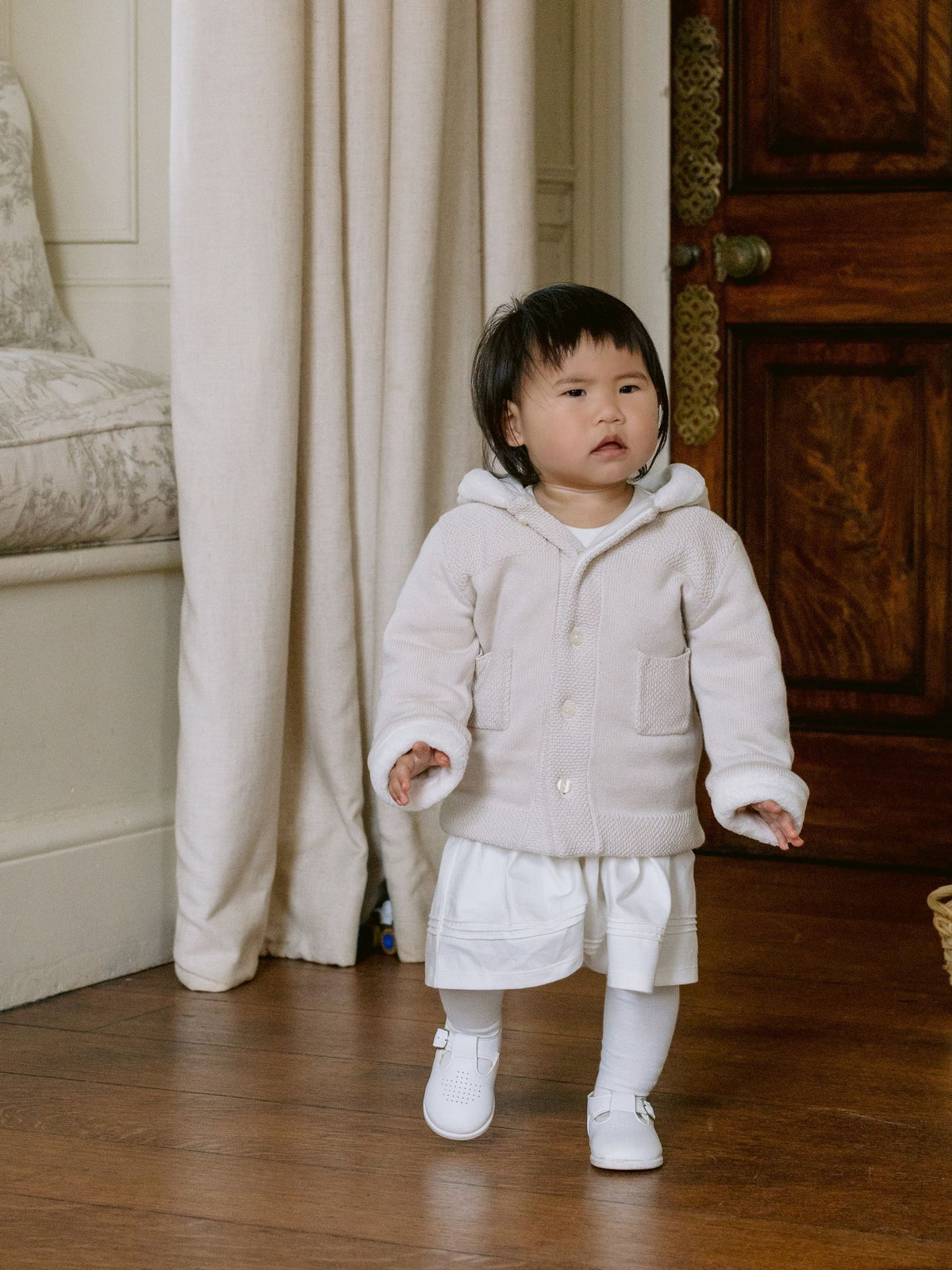 Dsiney Kidz - Emile Et Rose Natural Knitted Hooded Jacket With Fur Trim image 1