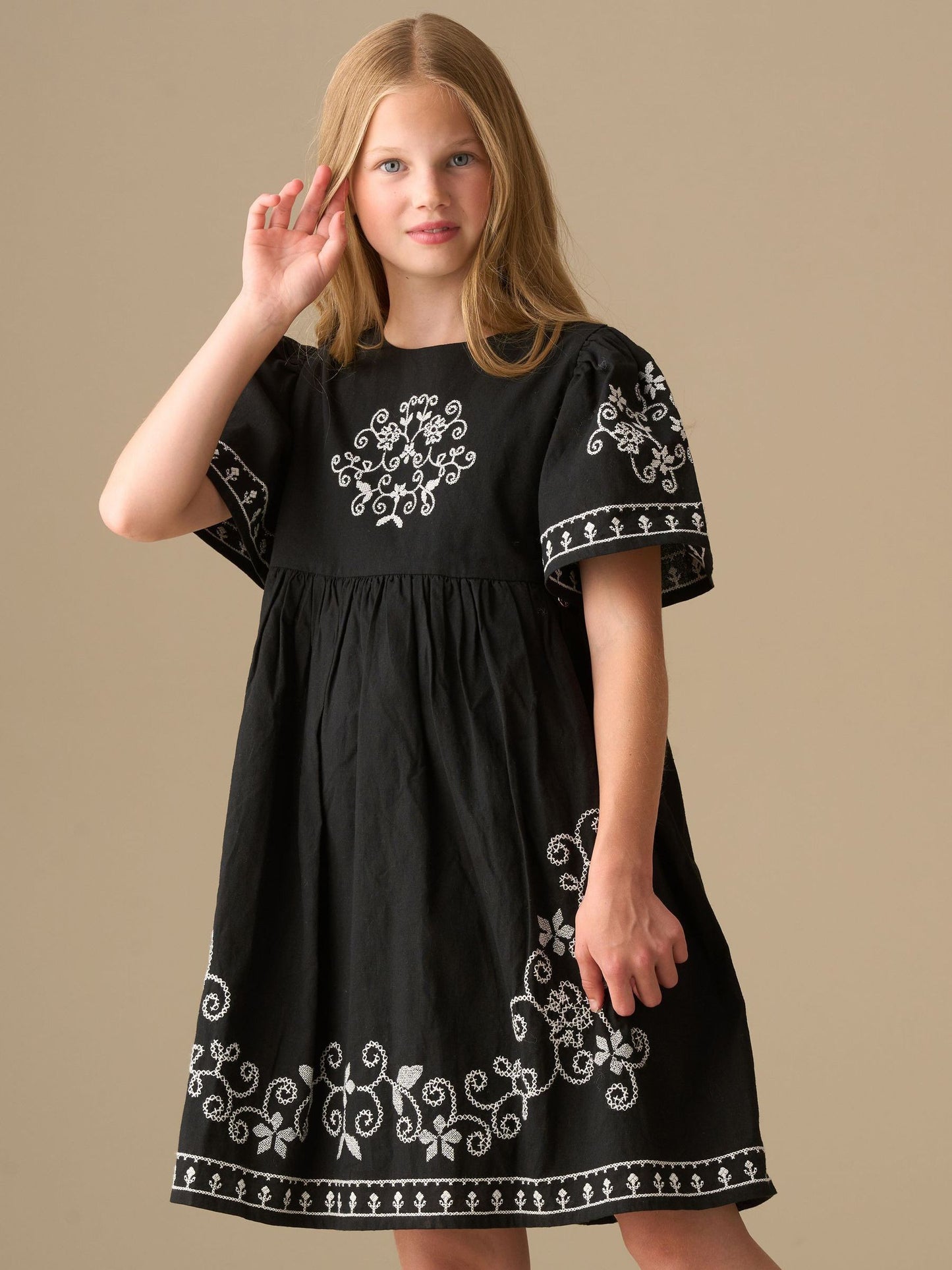 Angel & Rocket Black Reyna Embroidered Balloon Sleeve Dress image 3