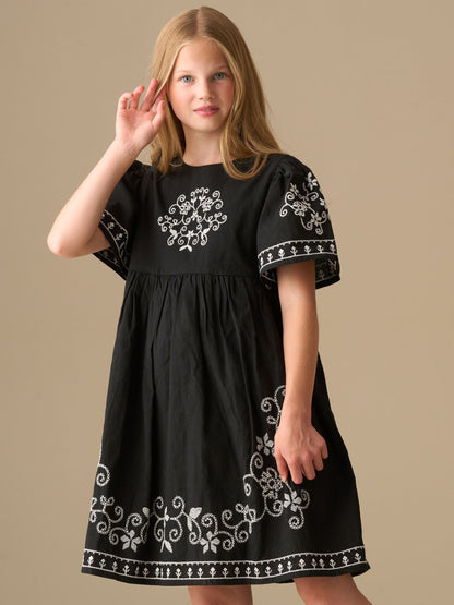Angel & Rocket Black Reyna Embroidered Balloon Sleeve Dress image 3