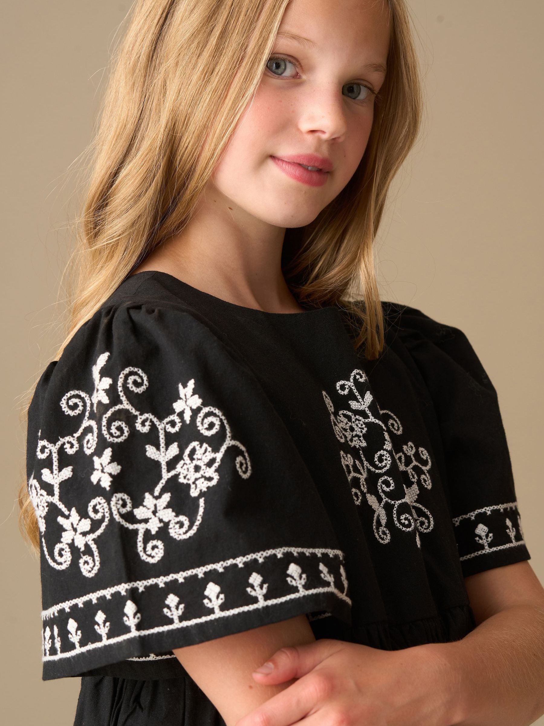 Angel & Rocket Black Reyna Embroidered Balloon Sleeve Dress image 4