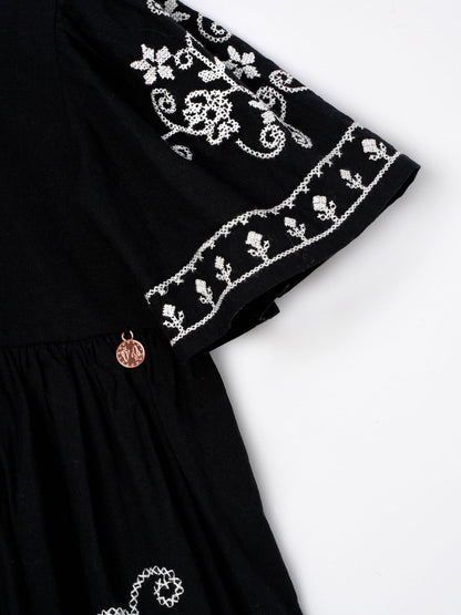 Angel & Rocket Black Reyna Embroidered Balloon Sleeve Dress image 6