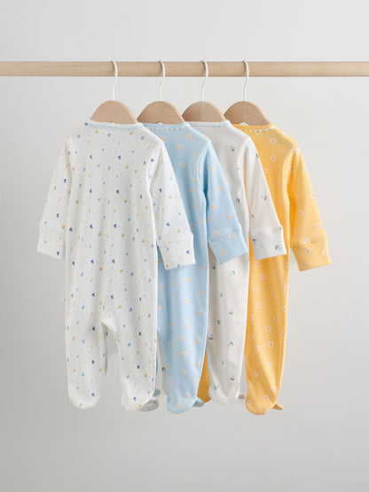 Blue/Yellow Baby Sleepsuits 4 Pack (0mths-2yrs) image 2