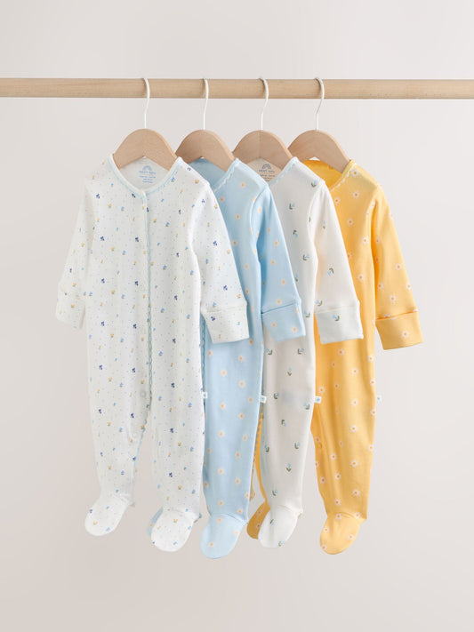 Blue/Yellow Baby Sleepsuits 4 Pack (0mths-2yrs) image 1