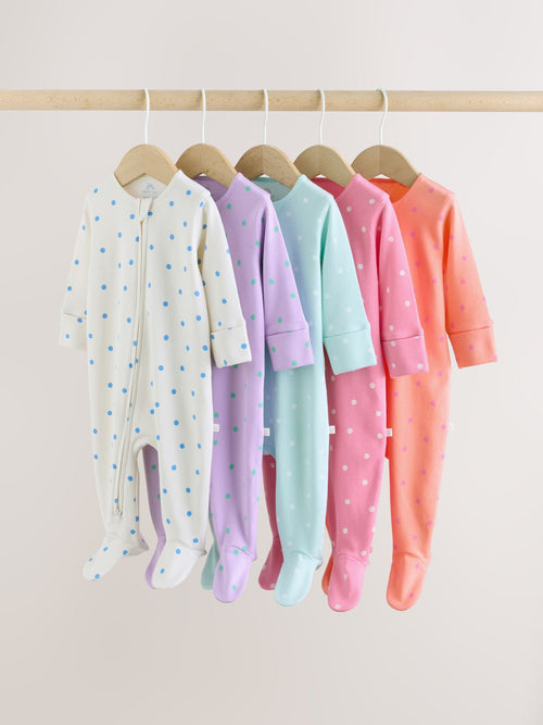 Purple/Orange Two Way Zip Baby Sleepsuit 5 Pack (0-2yrs) image 1