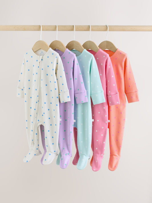 Purple/Orange Two Way Zip Baby Sleepsuit 5 Pack (0-2yrs) image 1