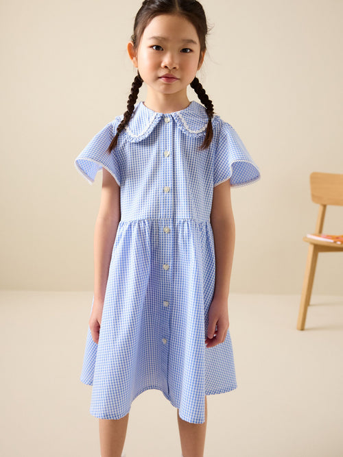 Dsiney Kidz - Blue Gingham Cotton Rich Angel Sleeve School Dress (3-14yrs) image 1