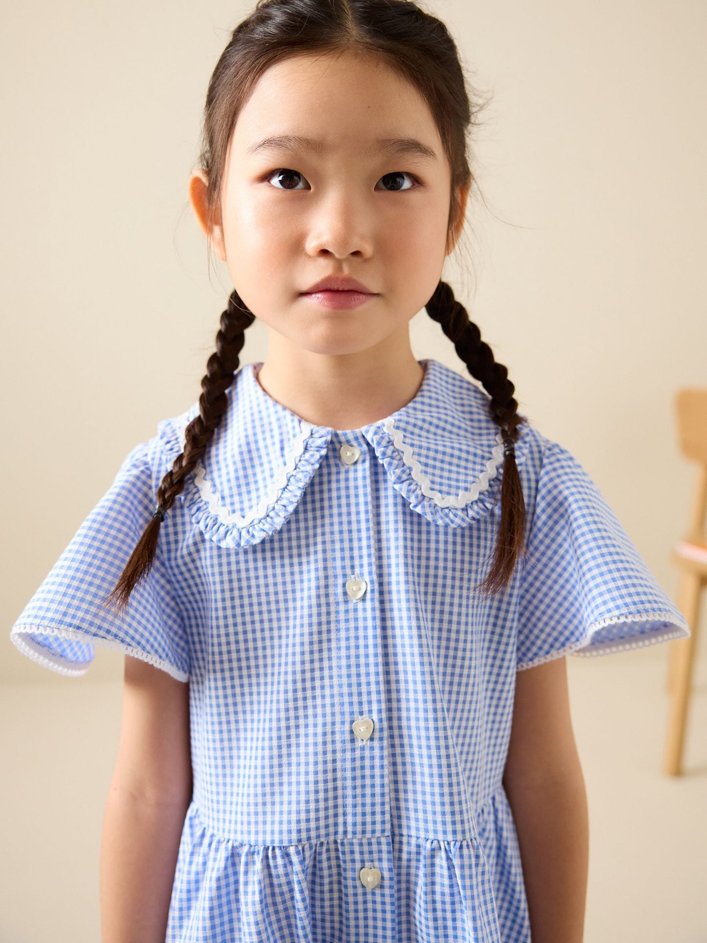 Blue Gingham Cotton Rich Angel Sleeve School Dress (3-14yrs) image 4