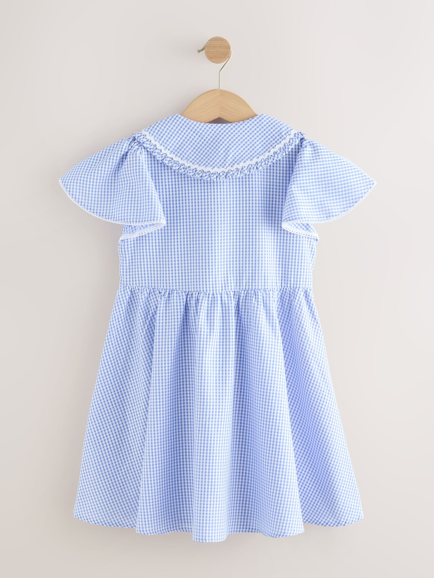 Blue Gingham Cotton Rich Angel Sleeve School Dress (3-14yrs) image 6