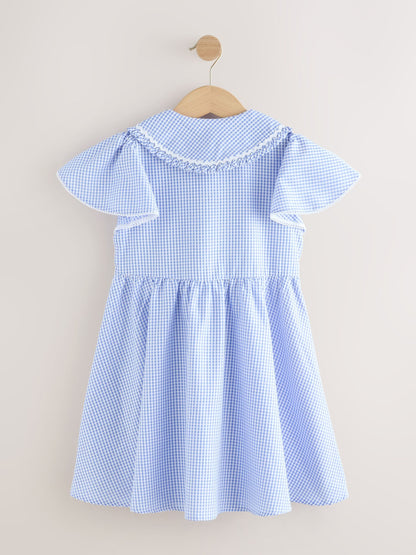Blue Gingham Cotton Rich Angel Sleeve School Dress (3-14yrs) image 6
