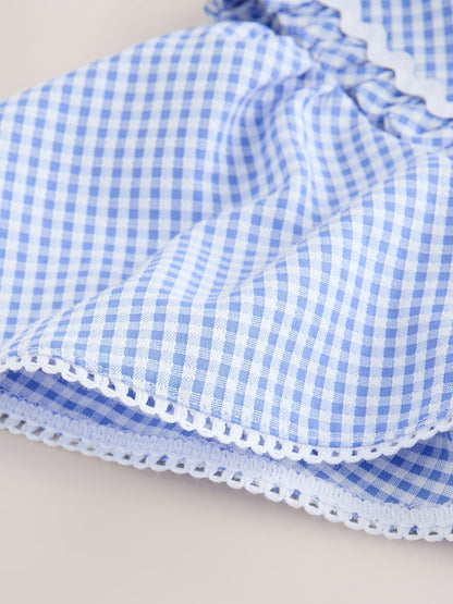 Blue Gingham Cotton Rich Angel Sleeve School Dress (3-14yrs) image 7