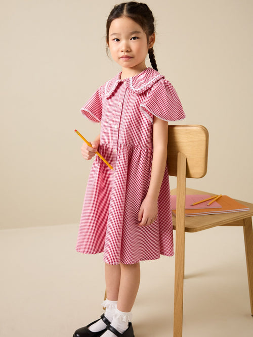 Dsiney Kidz - Red Gingham Cotton Rich Angel Sleeve School Dress (3-14yrs) image 1