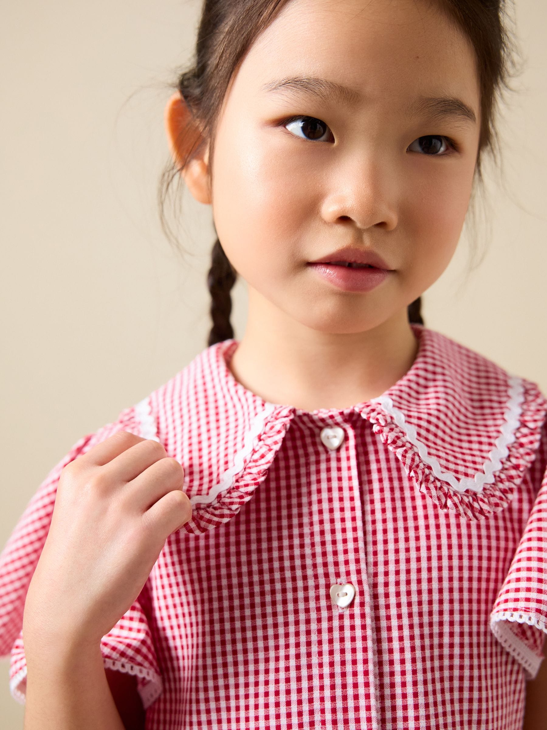 Red Gingham Cotton Rich Angel Sleeve School Dress (3-14yrs) image 4