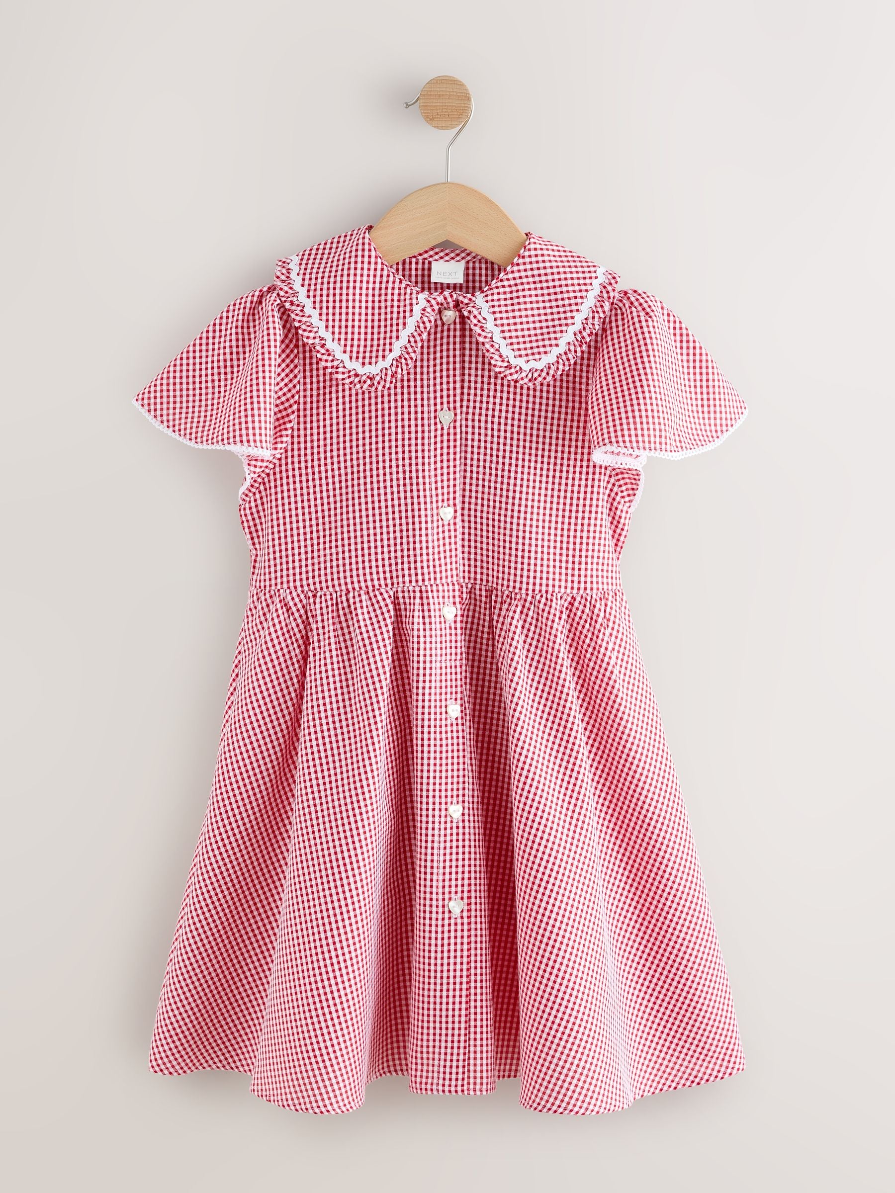 Red Gingham Cotton Rich Angel Sleeve School Dress (3-14yrs) image 5