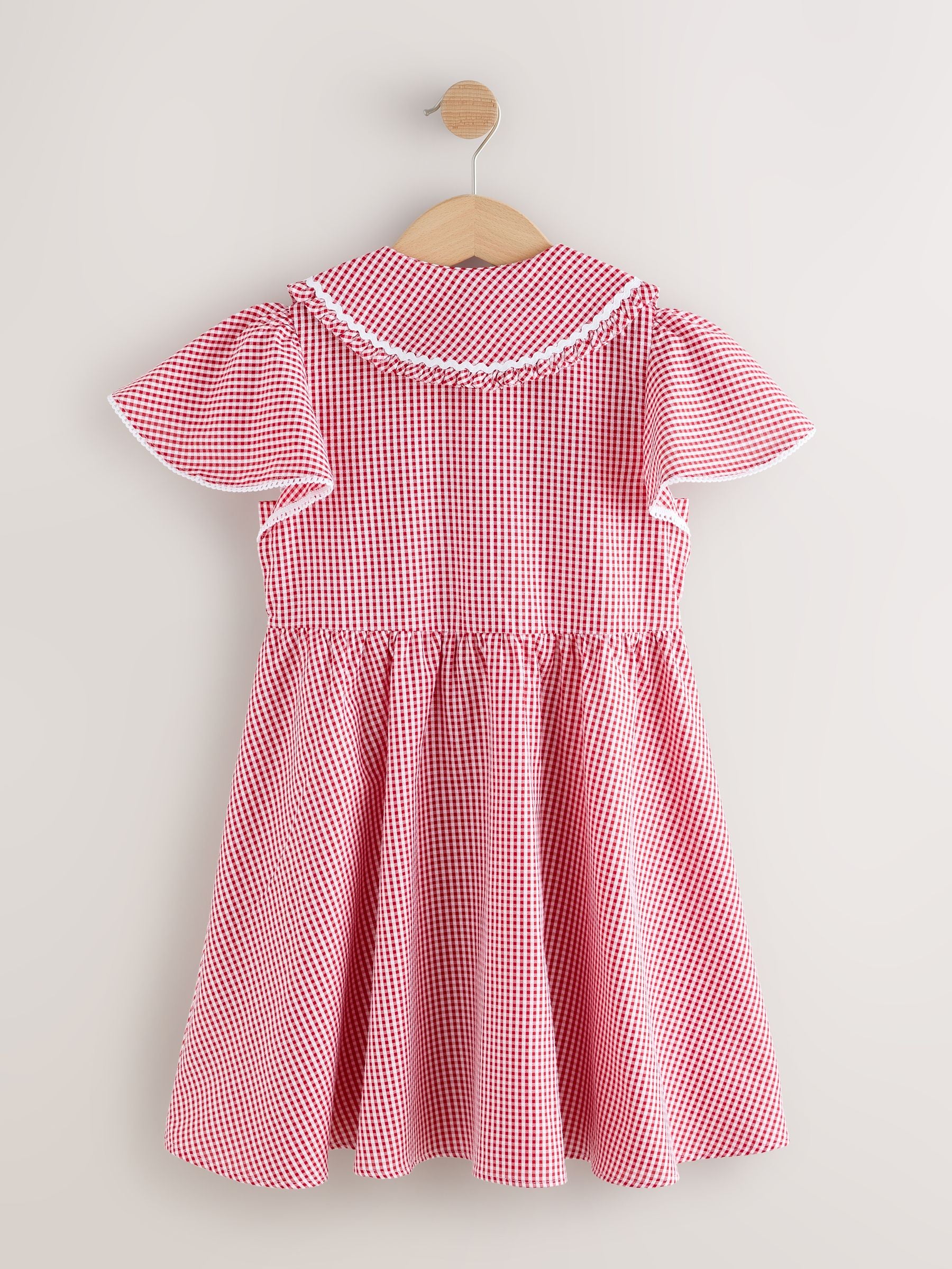 Red Gingham Cotton Rich Angel Sleeve School Dress (3-14yrs) image 6