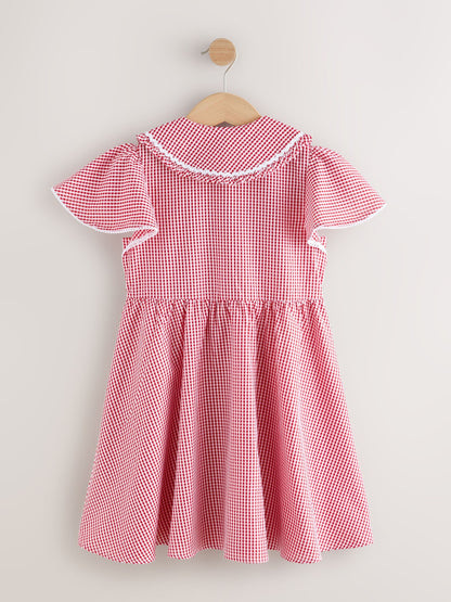Red Gingham Cotton Rich Angel Sleeve School Dress (3-14yrs) image 6