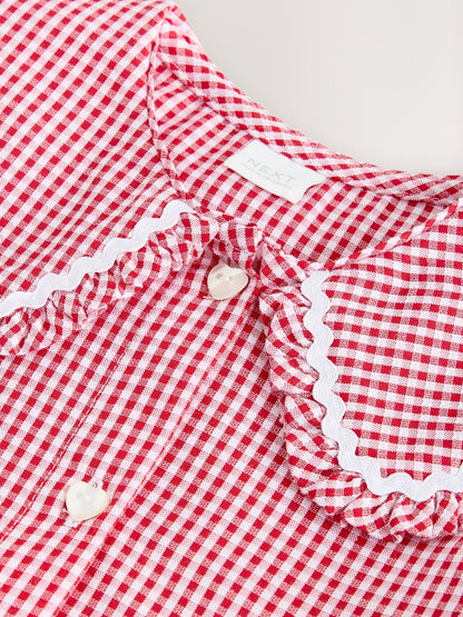 Red Gingham Cotton Rich Angel Sleeve School Dress (3-14yrs) image 8