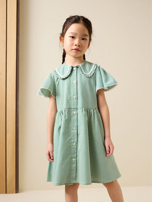 Dsiney Kidz - Green Gingham Cotton Rich Angel Sleeve School Dress (3-14yrs) image 1