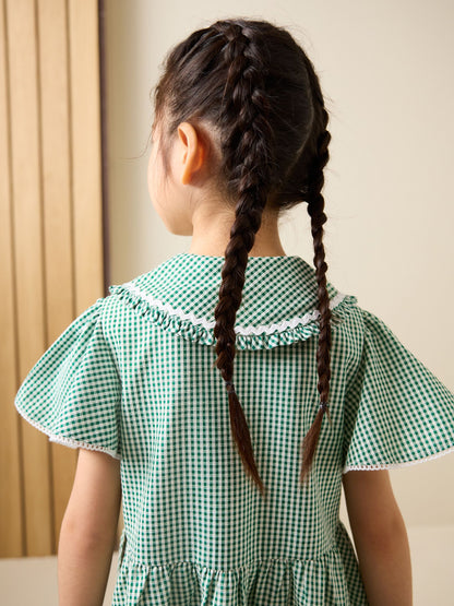 Green Gingham Cotton Rich Angel Sleeve School Dress (3-14yrs) image 4