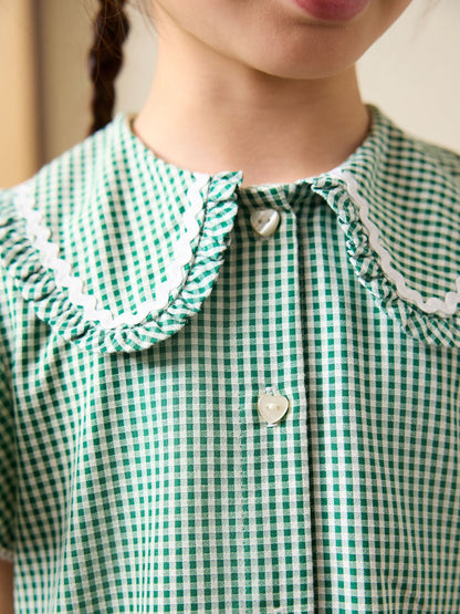 Green Gingham Cotton Rich Angel Sleeve School Dress (3-14yrs) image 5