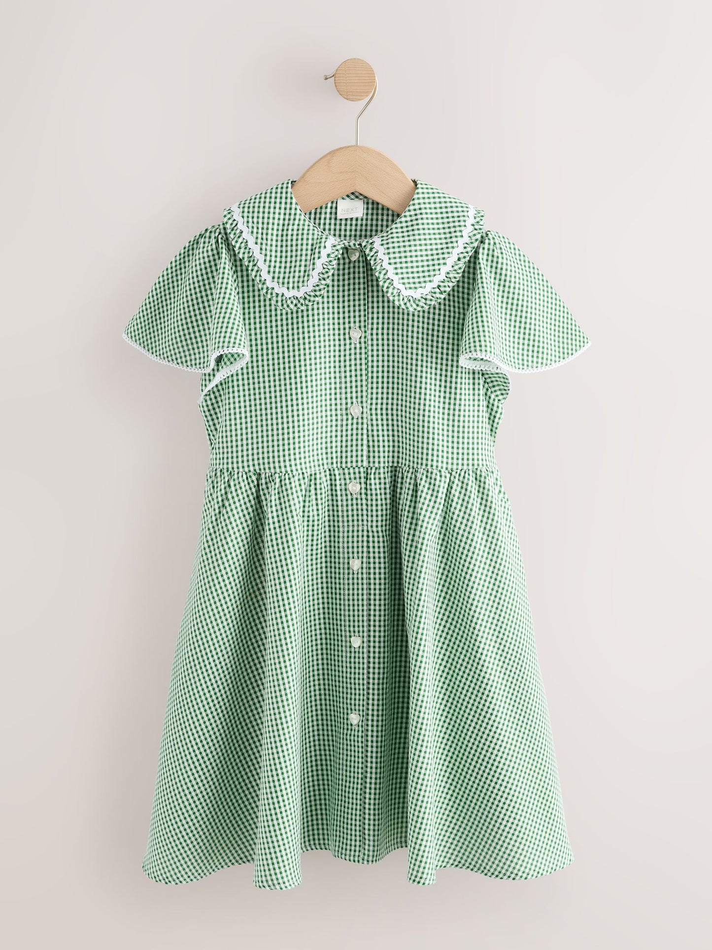 Green Gingham Cotton Rich Angel Sleeve School Dress (3-14yrs) image 6