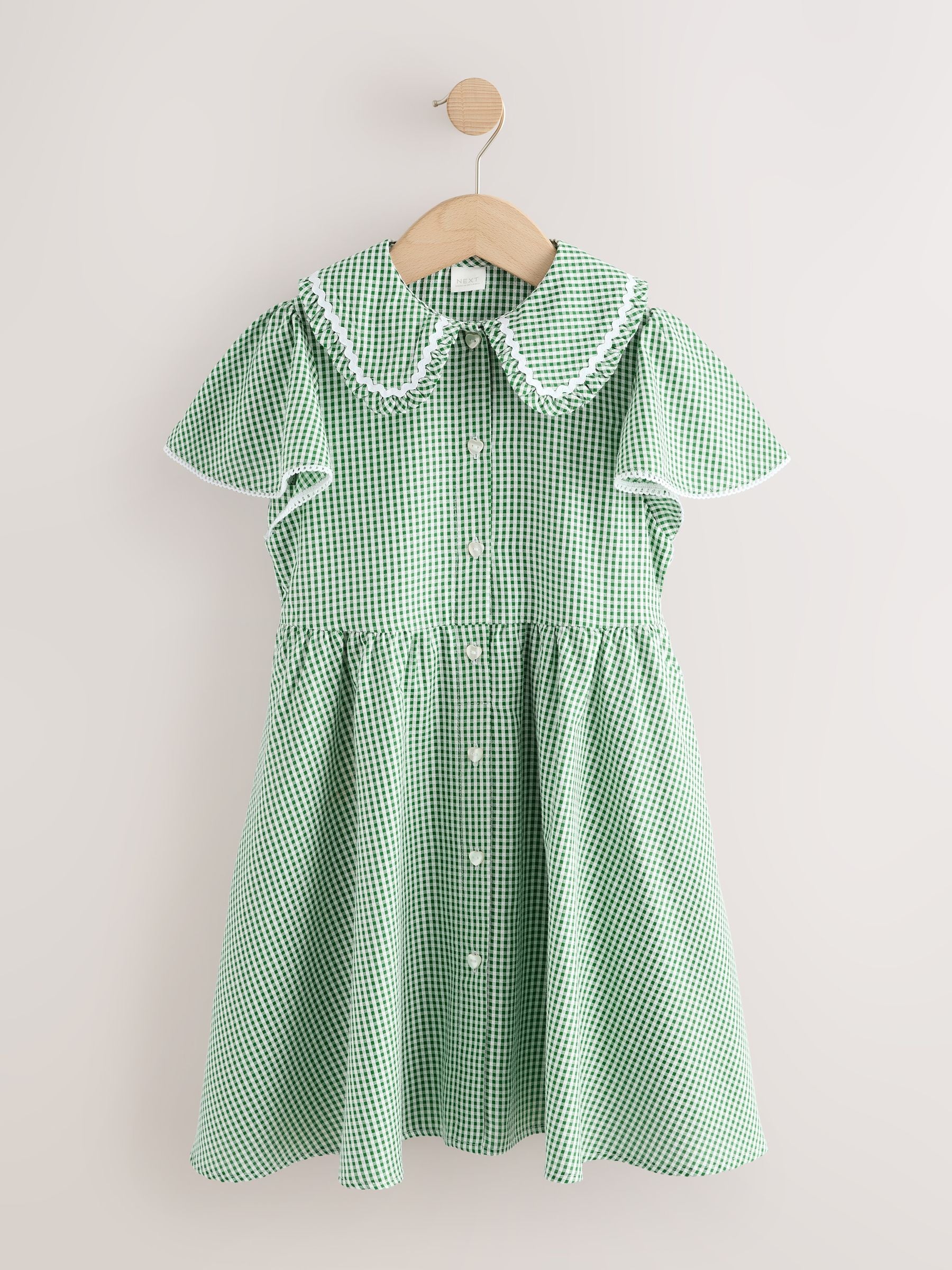 Green Gingham Cotton Rich Angel Sleeve School Dress (3-14yrs) image 6