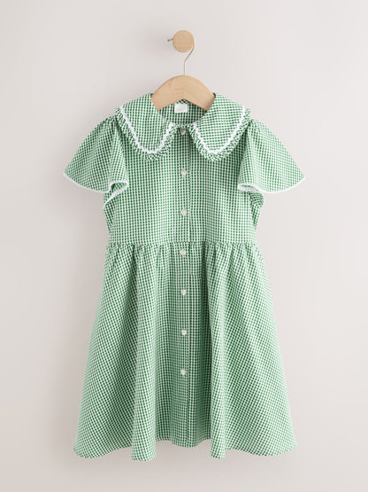 Green Gingham Cotton Rich Angel Sleeve School Dress (3-14yrs) image 6