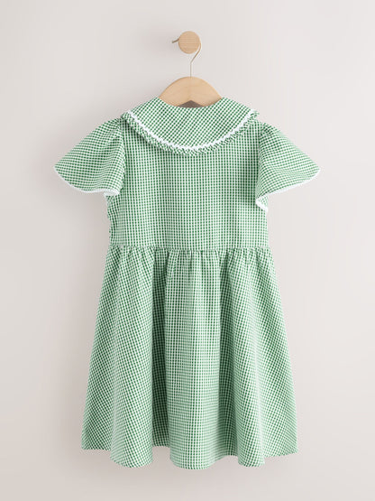 Green Gingham Cotton Rich Angel Sleeve School Dress (3-14yrs) image 7
