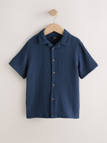 Dsiney Kidz - Navy Short Sleeve Revere Collar Double Cloth Shirt (3-16yrs) image 1