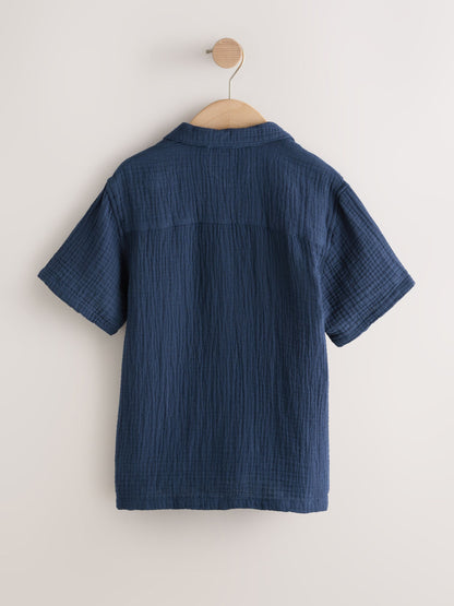 Dsiney Kidz - Navy Short Sleeve Revere Collar Double Cloth Shirt (3-16yrs) image 2