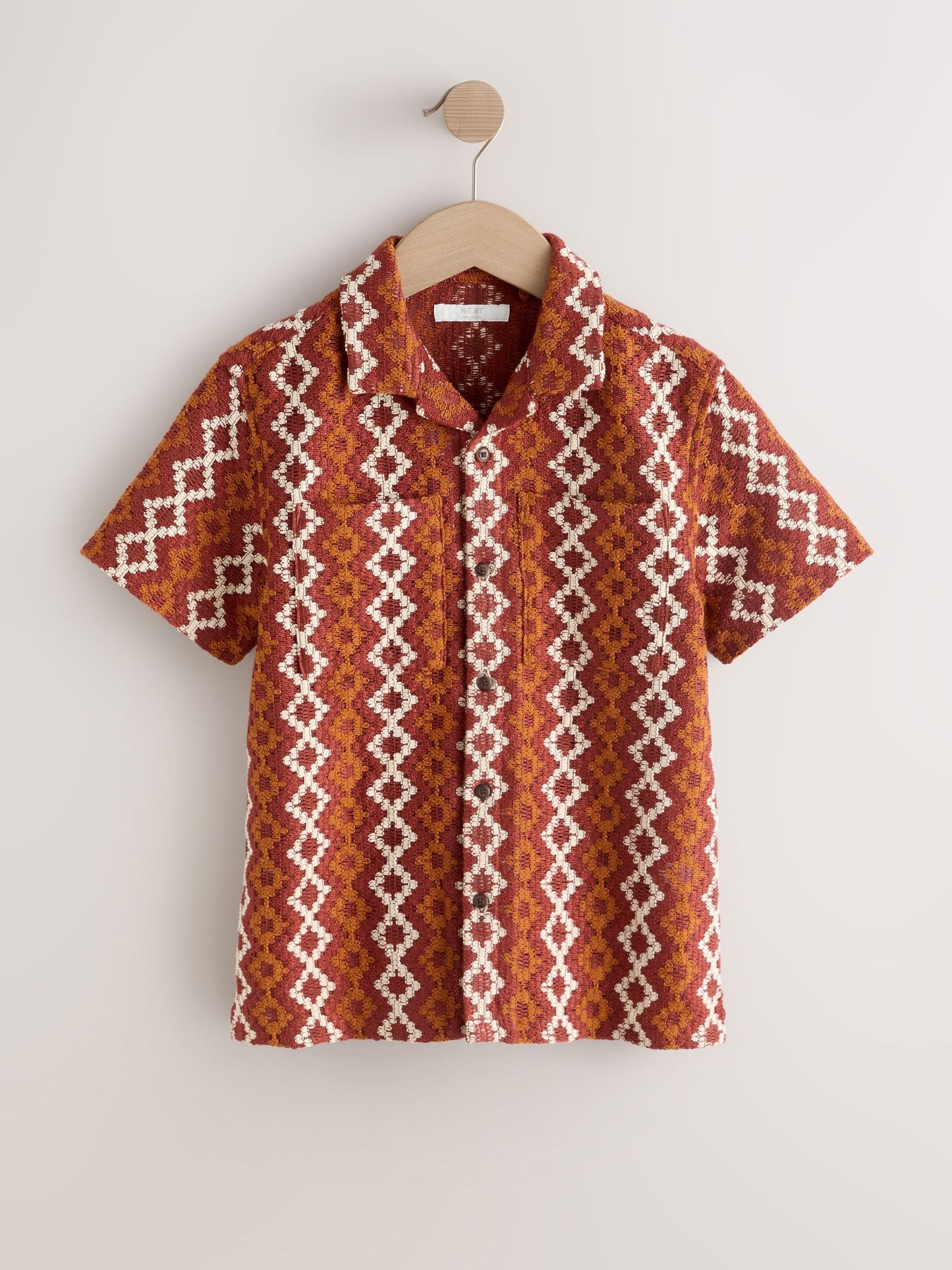 Dsiney Kidz - Rust Brown Short Sleeve Textured Stripe Revere Shirt (3-16yrs) image 1