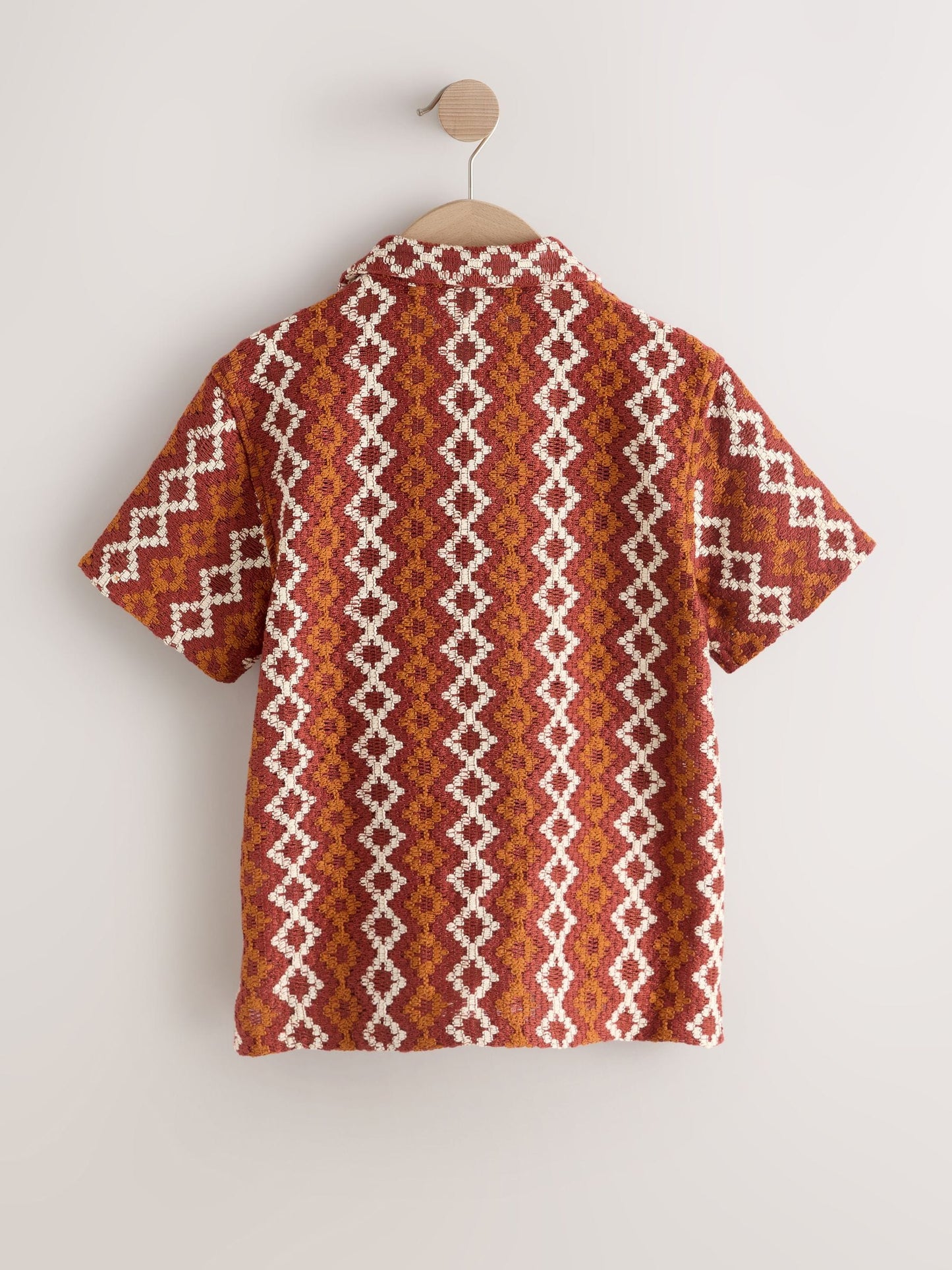 Dsiney Kidz - Rust Brown Short Sleeve Textured Stripe Revere Shirt (3-16yrs) image 2