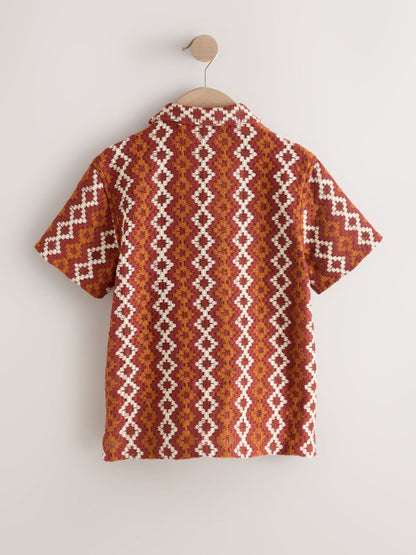 Dsiney Kidz - Rust Brown Short Sleeve Textured Stripe Revere Shirt (3-16yrs) image 2