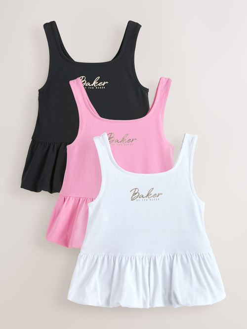 Baker by Ted Baker 3 Pack Bubble Hem Pink/Black/White Vest Tops image 1