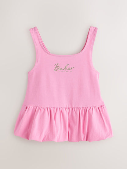 Baker by Ted Baker 3 Pack Bubble Hem Pink/Black/White Vest Tops image 3