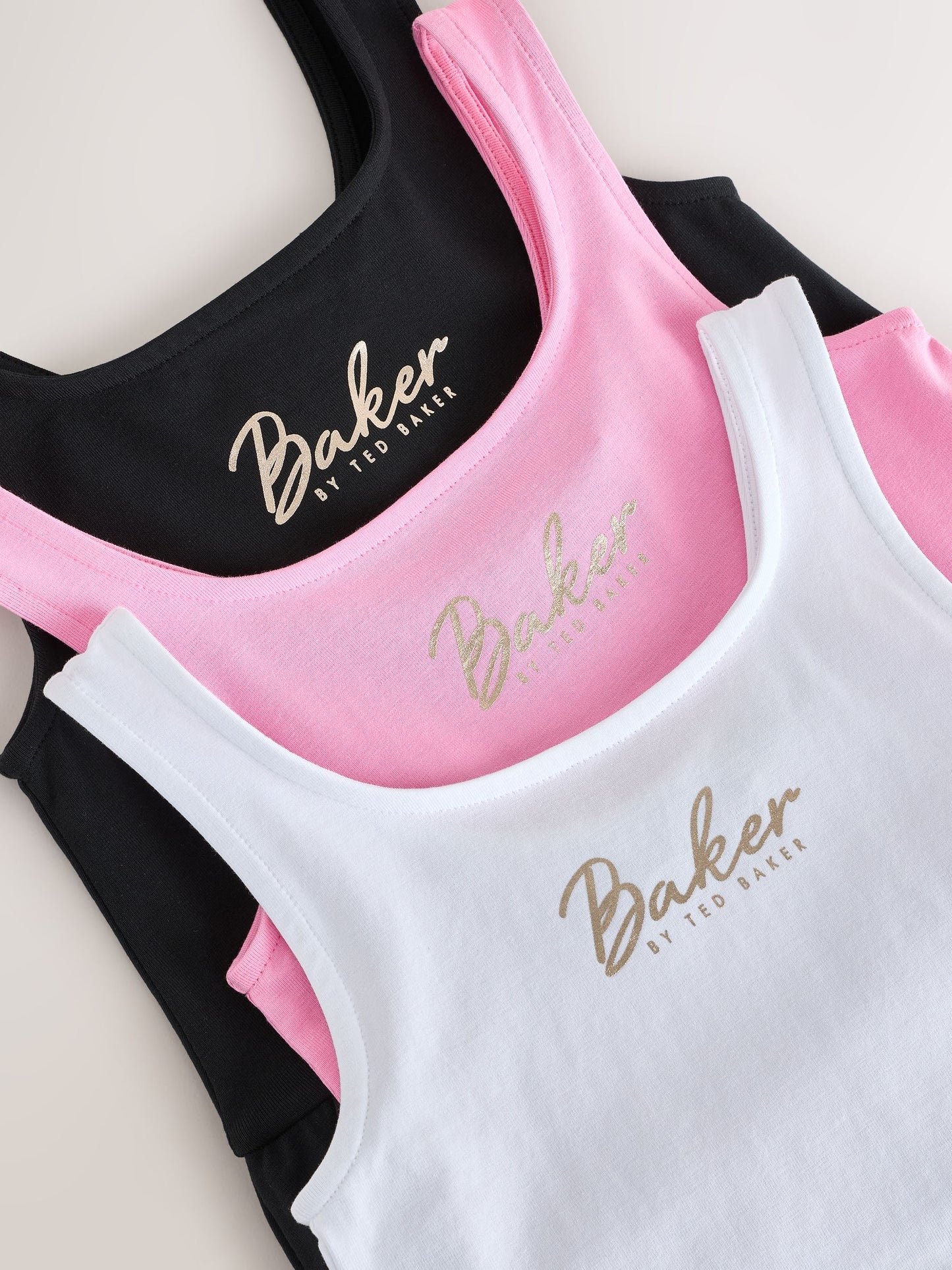 Baker by Ted Baker 3 Pack Bubble Hem Pink/Black/White Vest Tops image 6