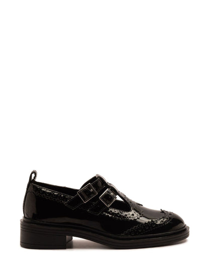 Off The Hook Black Holly Leather T-Bar Mary Jane Brogue School Shoes image 1