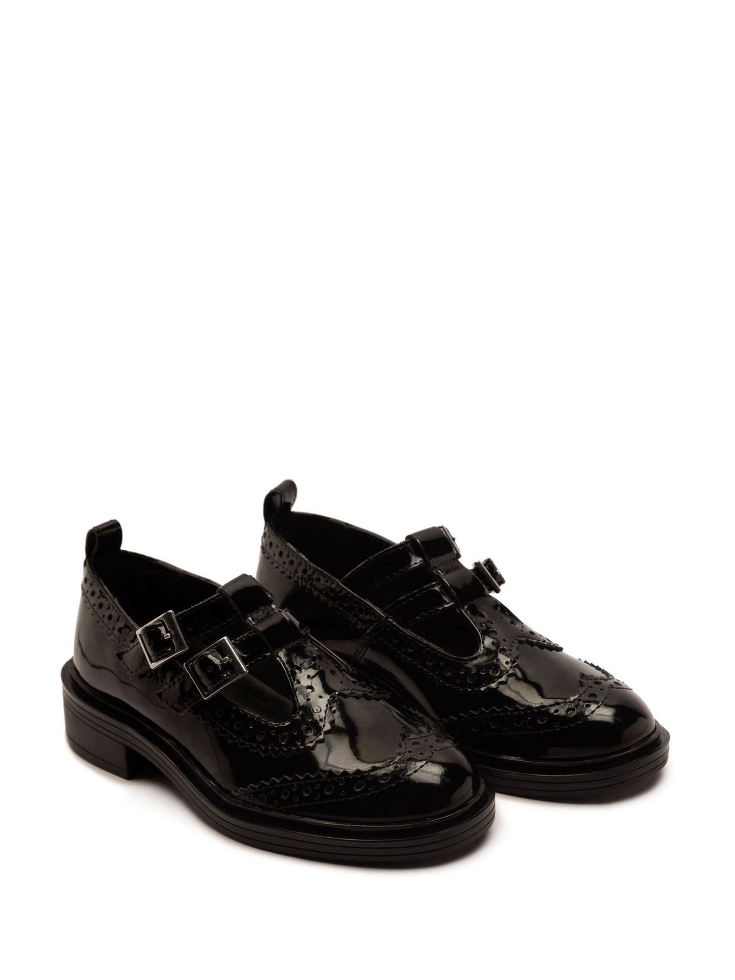 Off The Hook Black Holly Leather T-Bar Mary Jane Brogue School Shoes image 2