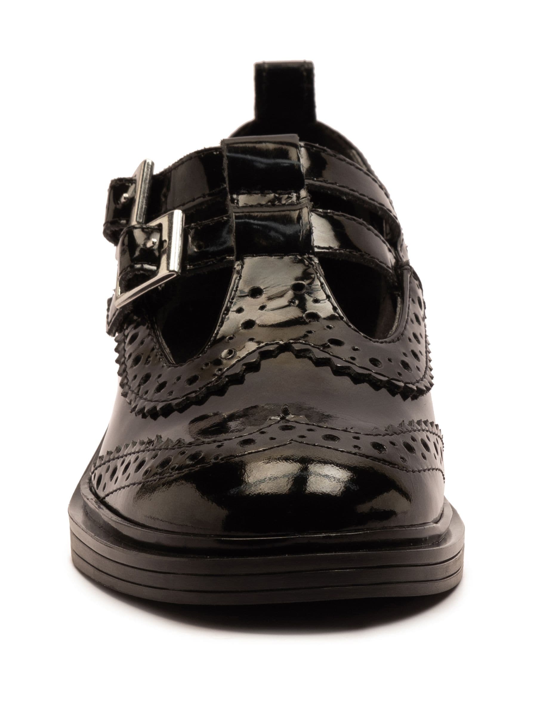 Off The Hook Black Holly Leather T-Bar Mary Jane Brogue School Shoes image 4