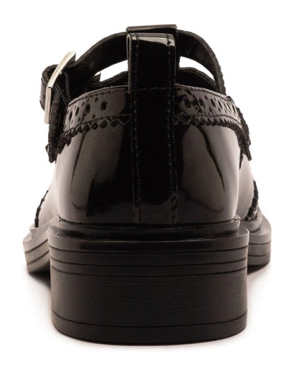 Off The Hook Black Holly Leather T-Bar Mary Jane Brogue School Shoes image 5