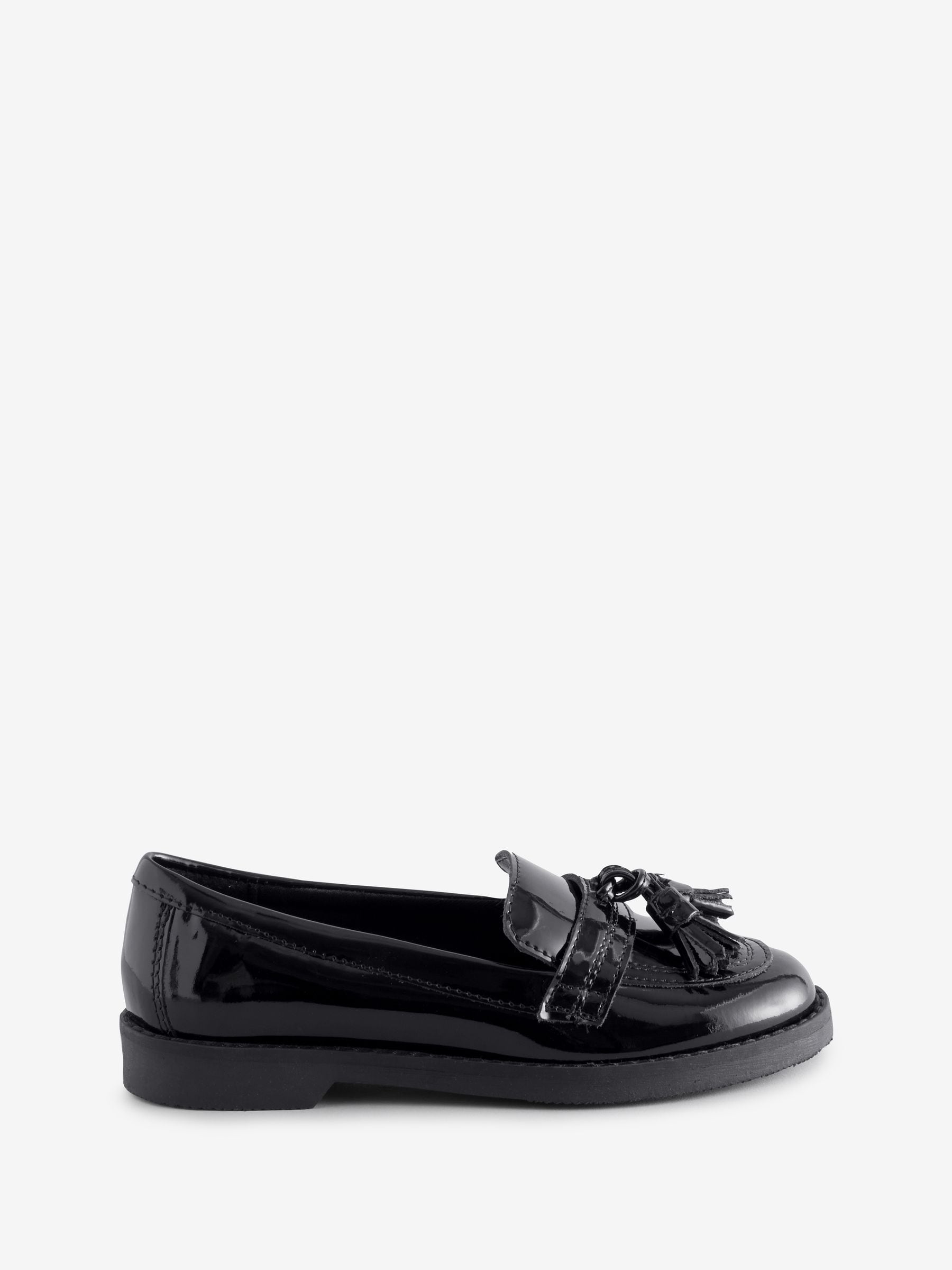 Off The Hook Black Ellen Patent Leather Slip-On Tassel Loafer School Shoes image 1
