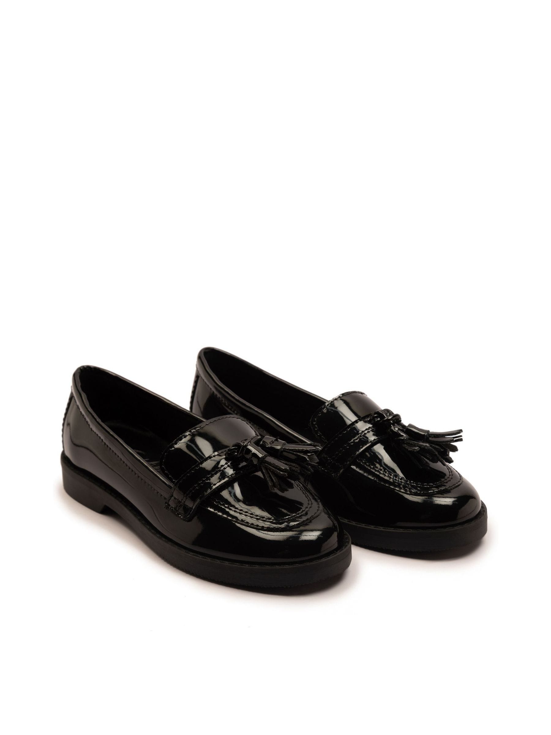 Off The Hook Black Ellen Patent Leather Slip-On Tassel Loafer School Shoes image 2