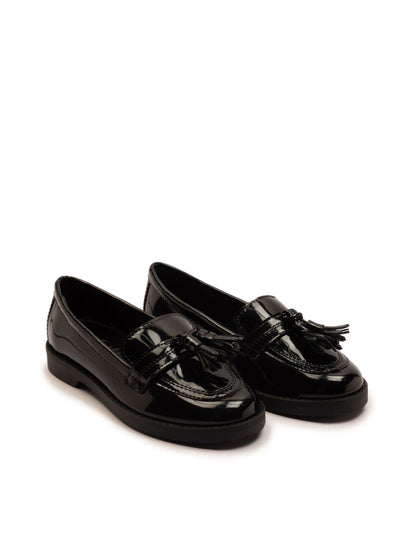 Off The Hook Black Ellen Patent Leather Slip-On Tassel Loafer School Shoes image 2