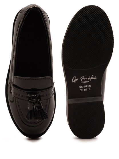 Off The Hook Black Ellen Patent Leather Slip-On Tassel Loafer School Shoes image 6