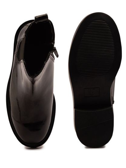 Off The Hook Black Kiki Patent Leather Ankle Chelsea Boots image 6