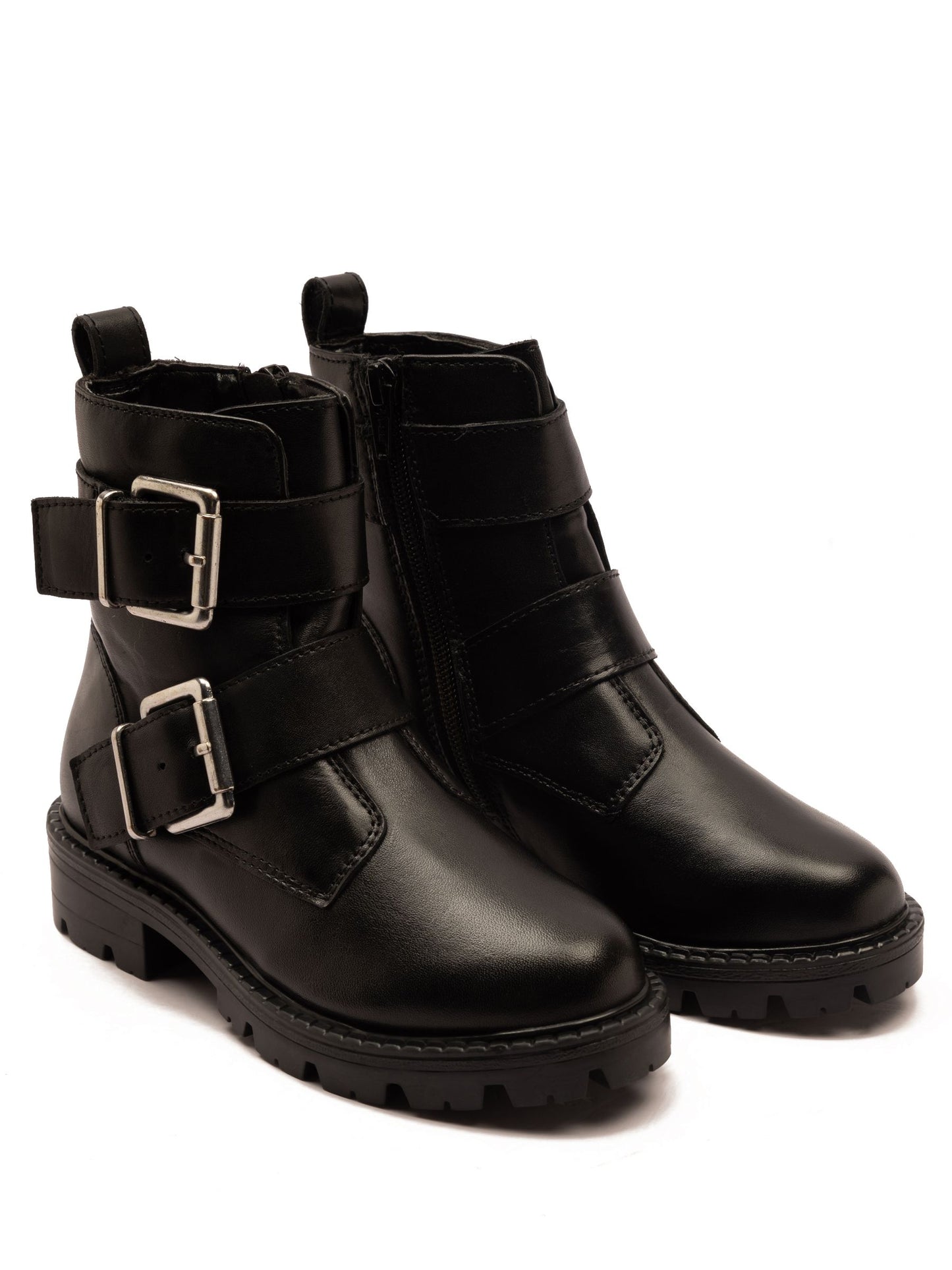 Off The Hook Black Surrey Leather Double Buckle Ankle Boots image 1