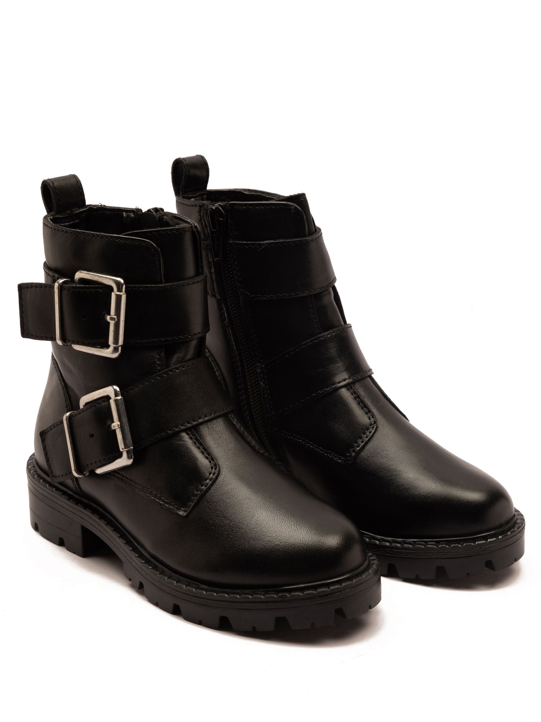 Off The Hook Black Surrey Leather Double Buckle Ankle Boots image 1