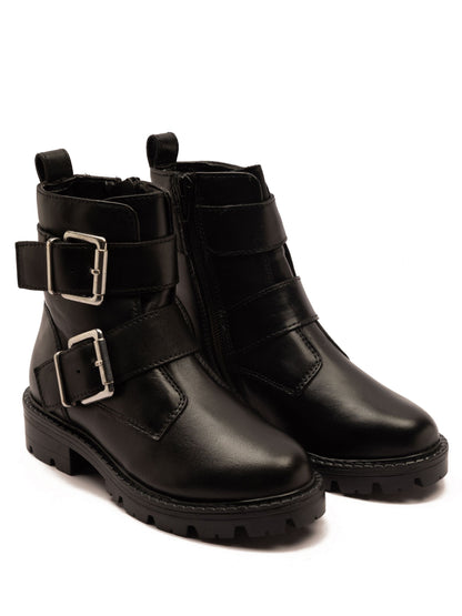 Off The Hook Black Surrey Leather Double Buckle Ankle Boots image 1