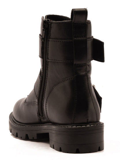 Off The Hook Black Surrey Leather Double Buckle Ankle Boots image 5