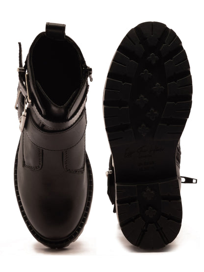 Off The Hook Black Surrey Leather Double Buckle Ankle Boots image 6
